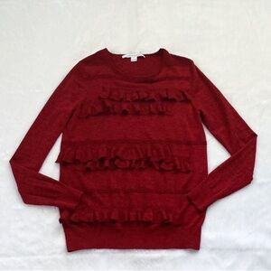 Like New Burgundy Diane Von Furstenberg Benni Rubiate Wool Blend Ruffle Sweater